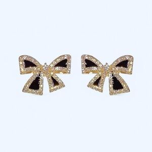 18k Gold Plated Black Bow Crystal Stud Earrings